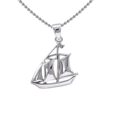Schooner Boat Silver Pendant with Chain Set TSE721 - Jewelry